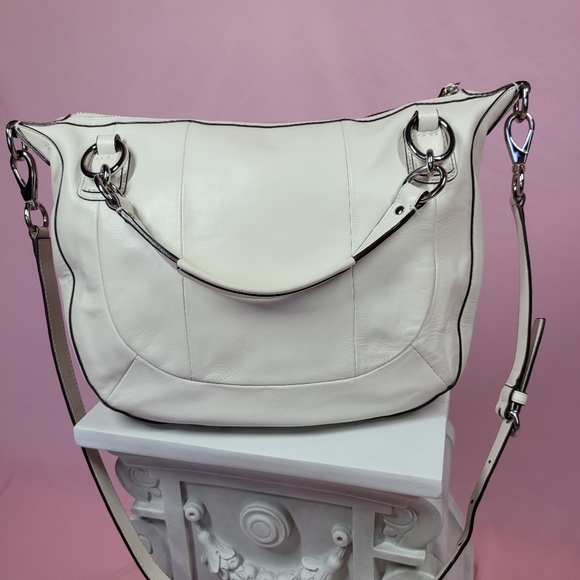 Coach Kristin bag, authentic woven white leather satchel with crossbody strap - Picture 4 of 14